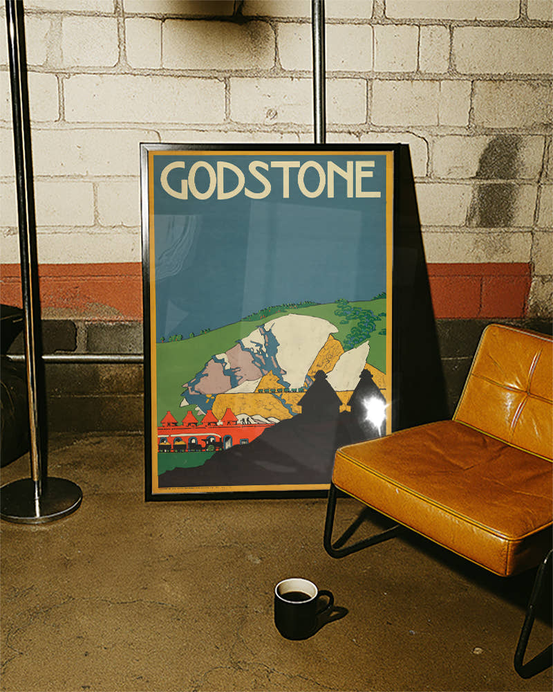 Vintage England Landschaft Poster mit Kreidefelsen – Godstone Poster – FineArt Wandbild, moderne Kunst &amp; Fine Art Print von Spawnd, handgefertigt &amp; Made in Germany
