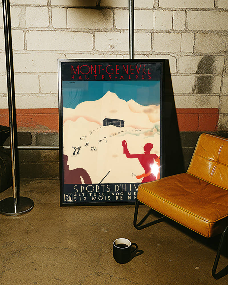 Vintage Französische Alpen Ski Poster – Mont-Genevre Poster – FineArt Wandbild, moderne Kunst &amp; Fine Art Print von Spawnd, handgefertigt &amp; Made in Germany