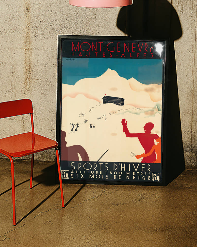 Vintage Französische Alpen Ski Poster – Mont-Genevre Poster – FineArt Wandbild, moderne Kunst &amp; Fine Art Print von Spawnd, handgefertigt &amp; Made in Germany