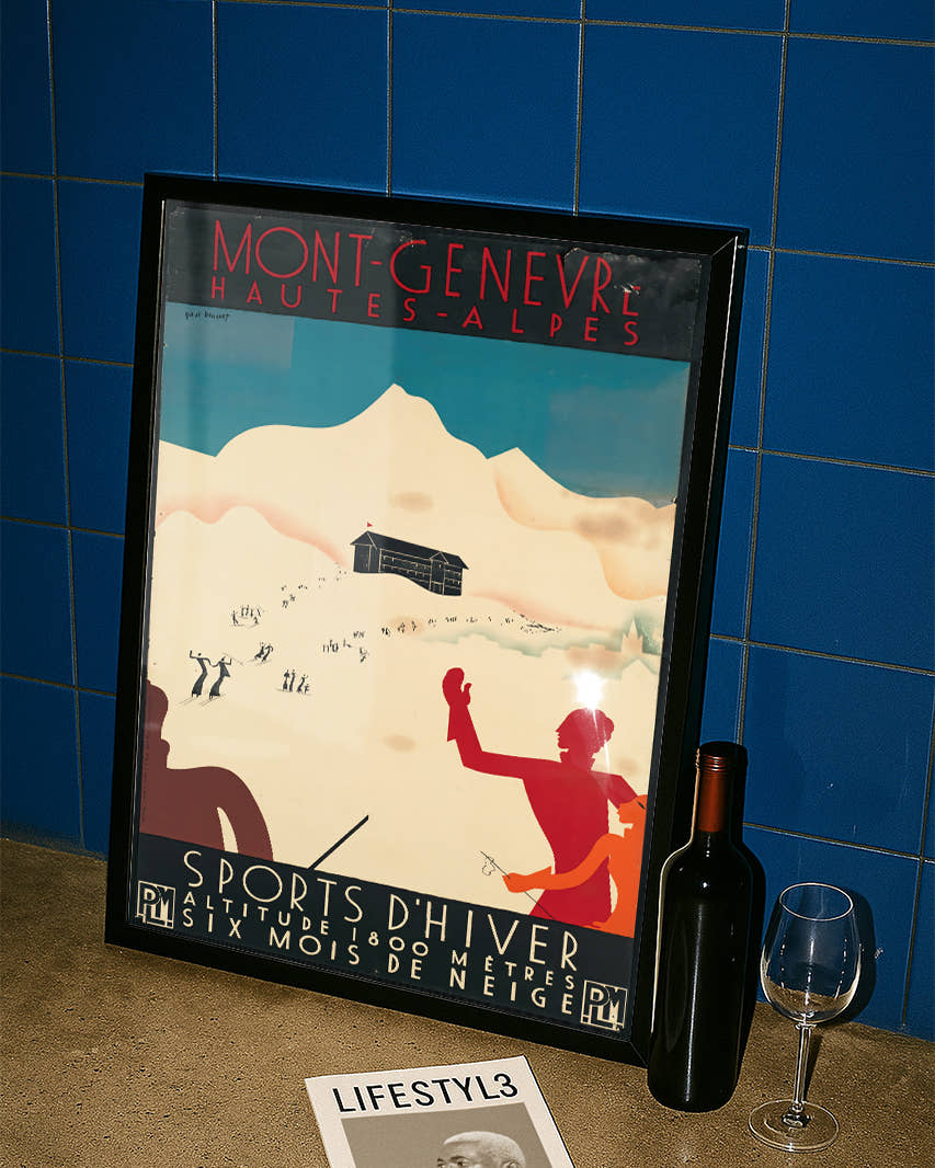 Vintage Französische Alpen Ski Poster – Mont-Genevre Poster – FineArt Wandbild, moderne Kunst &amp; Fine Art Print von Spawnd, handgefertigt &amp; Made in Germany