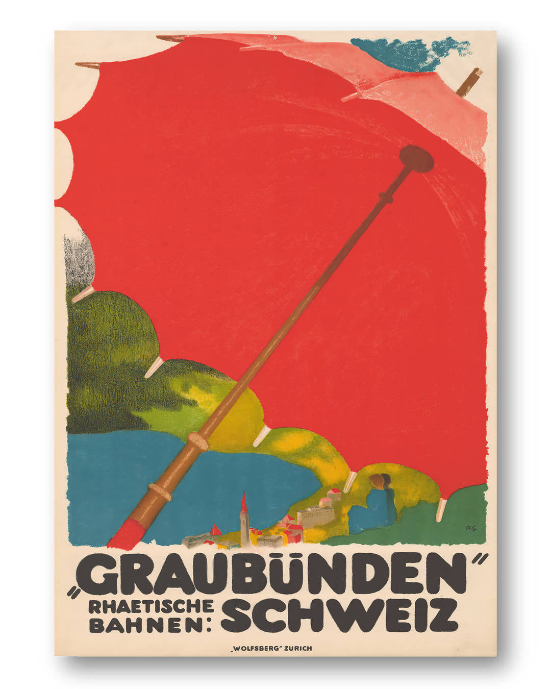 Vintage Graubünden Schweiz Alpen Poster – Rhaetische Bahnen Poster – FineArt Wandbild, moderne Kunst &amp; Fine Art Print von Spawnd, handgefertigt &amp; Made in Germany