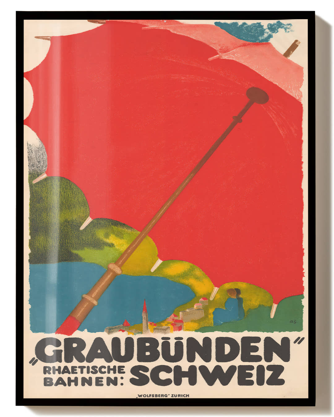 Vintage Graubünden Schweiz Alpen Poster – Rhaetische Bahnen Poster – FineArt Wandbild, moderne Kunst &amp; Fine Art Print von Spawnd, handgefertigt &amp; Made in Germany