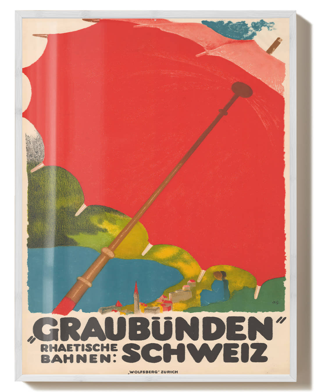 Vintage Graubünden Schweiz Alpen Poster – Rhaetische Bahnen Poster – FineArt Wandbild, moderne Kunst &amp; Fine Art Print von Spawnd, handgefertigt &amp; Made in Germany