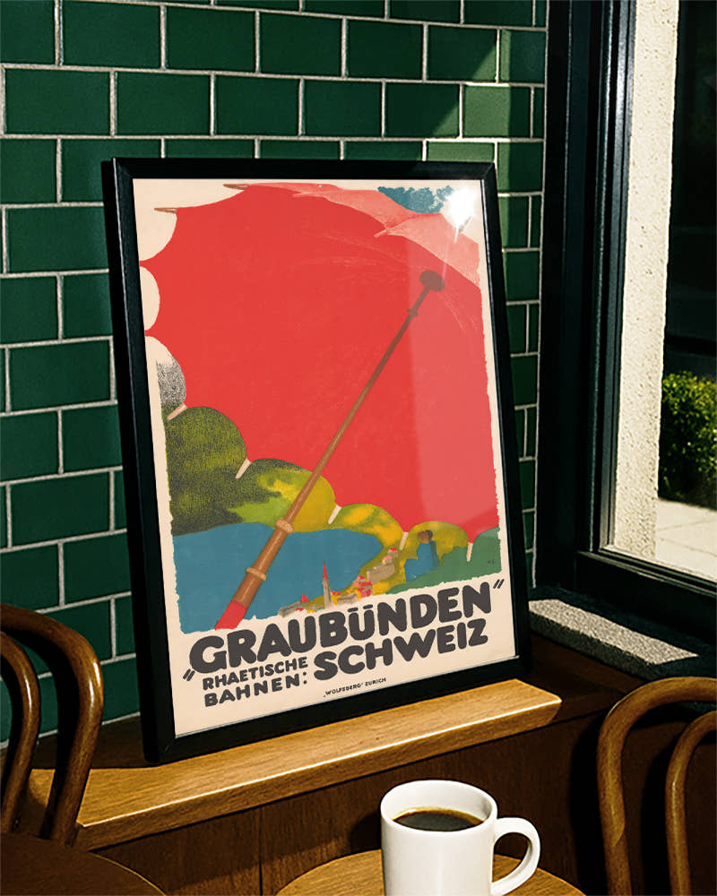 Vintage Graubünden Schweiz Alpen Poster – Rhaetische Bahnen Poster – FineArt Wandbild, moderne Kunst &amp; Fine Art Print von Spawnd, handgefertigt &amp; Made in Germany