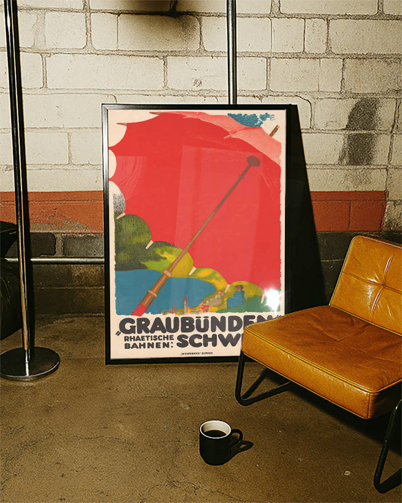 Vintage Graubünden Schweiz Alpen Poster – Rhaetische Bahnen Poster – FineArt Wandbild, moderne Kunst &amp; Fine Art Print von Spawnd, handgefertigt &amp; Made in Germany