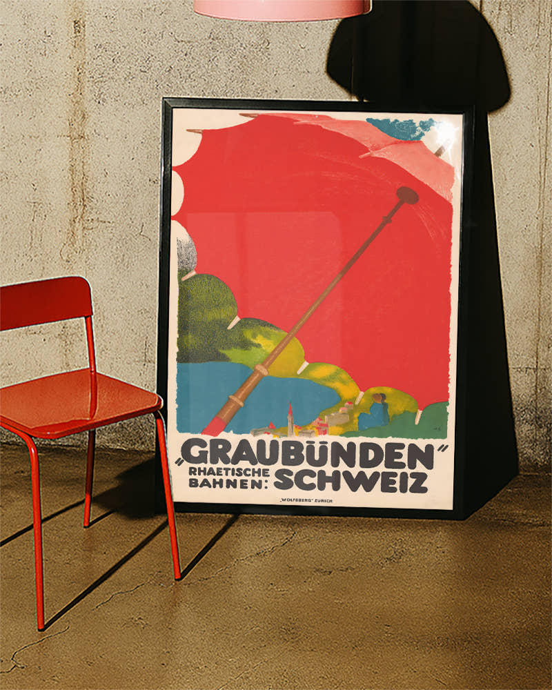 Vintage Graubünden Schweiz Alpen Poster – Rhaetische Bahnen Poster – FineArt Wandbild, moderne Kunst &amp; Fine Art Print von Spawnd, handgefertigt &amp; Made in Germany