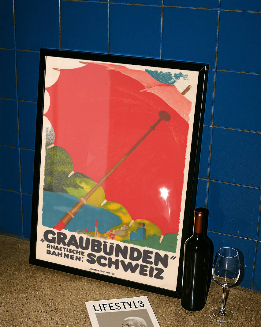 Vintage Graubünden Schweiz Alpen Poster – Rhaetische Bahnen Poster – FineArt Wandbild, moderne Kunst &amp; Fine Art Print von Spawnd, handgefertigt &amp; Made in Germany