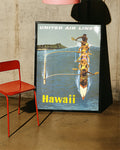 Vintage Hawaii Reiseplakat mit Kanu und Diamond Head – Hawaii Poster – FineArt Wandbild, moderne Kunst & Fine Art Print von Spawnd, handgefertigt & Made in Germany
