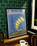 Vintage Industrie Werbeplakat Frankreich Poster – Butane de Lacq Poster – FineArt Wandbild, moderne Kunst & Fine Art Print von Spawnd, handgefertigt & Made in Germany