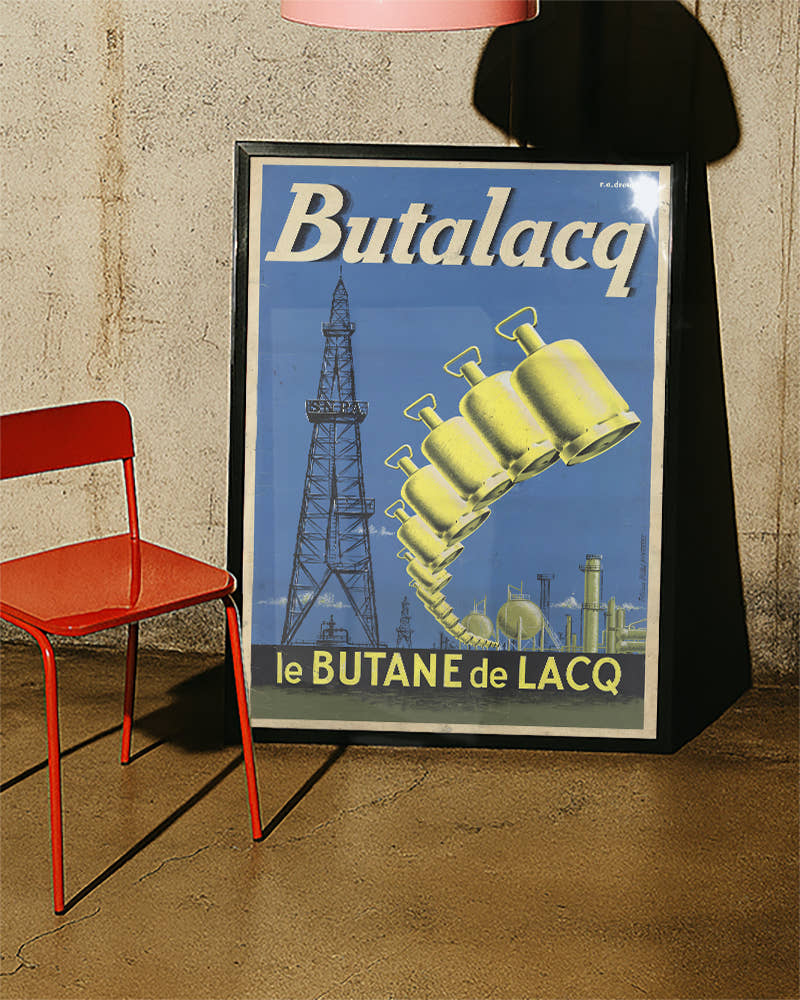 Vintage Industrie Werbeplakat Frankreich Poster – Butane de Lacq Poster – FineArt Wandbild, moderne Kunst &amp; Fine Art Print von Spawnd, handgefertigt &amp; Made in Germany