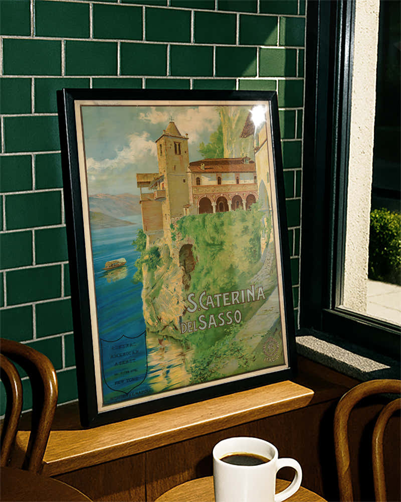 Vintage Italien Kloster Poster – S. Caterina del Sasso Poster – FineArt Wandbild, moderne Kunst & Fine Art Print von Spawnd, handgefertigt & Made in Germany