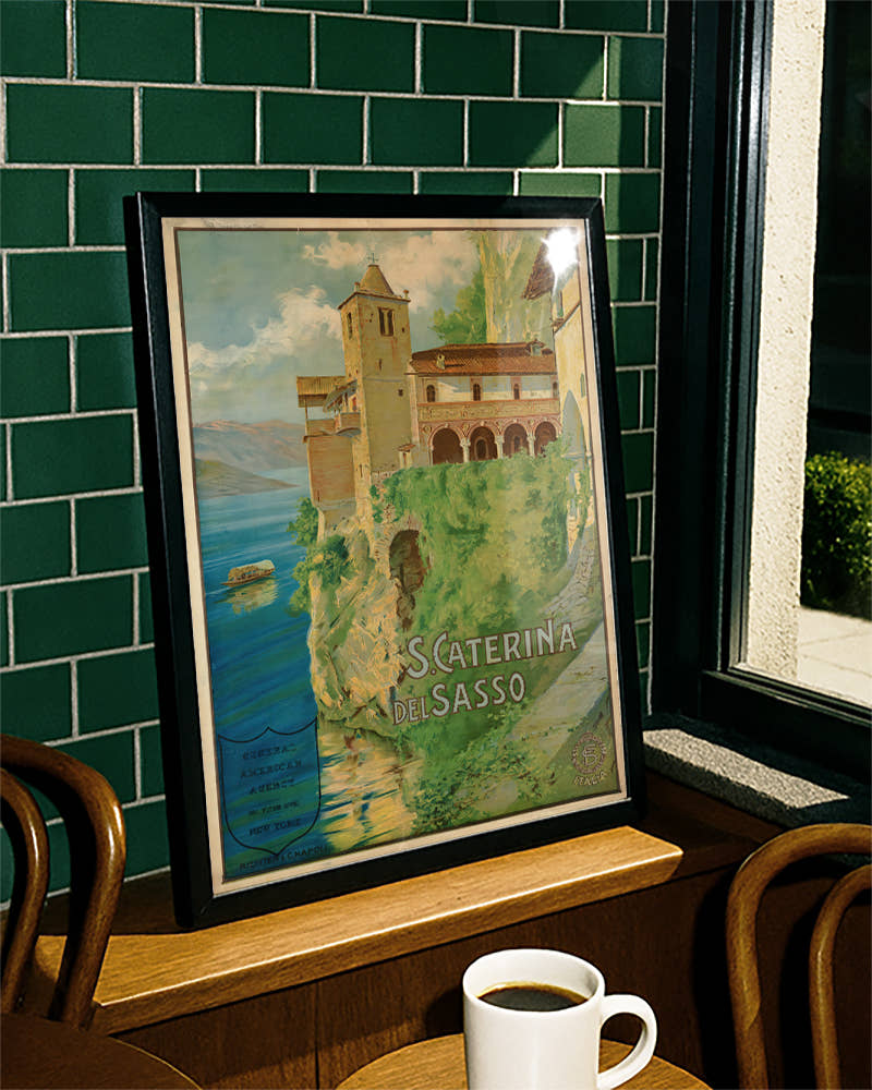 Vintage Italien Kloster Poster – S. Caterina del Sasso Poster – FineArt Wandbild, moderne Kunst &amp; Fine Art Print von Spawnd, handgefertigt &amp; Made in Germany