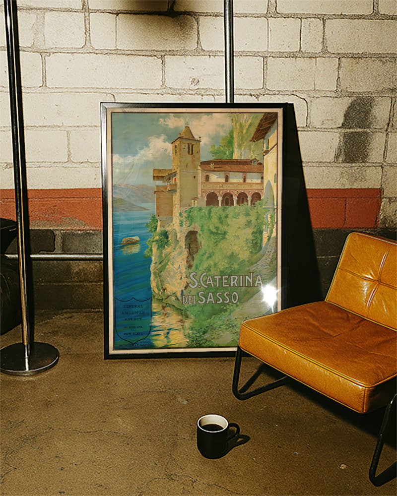 Vintage Italien Kloster Poster – S. Caterina del Sasso Poster – FineArt Wandbild, moderne Kunst &amp; Fine Art Print von Spawnd, handgefertigt &amp; Made in Germany