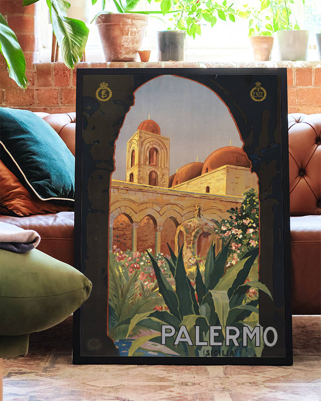 Vintage Italien Reiseplakat Poster – Palermo Sicilia Poster – FineArt Wandbild, moderne Kunst &amp; Fine Art Print von Spawnd, handgefertigt &amp; Made in Germany