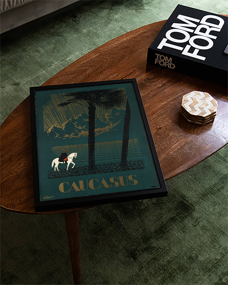 Vintage Kaukasus Reise Poster – Caucasus Landschaft Poster – FineArt Wandbild, moderne Kunst &amp; Fine Art Print von Spawnd, handgefertigt &amp; Made in Germany