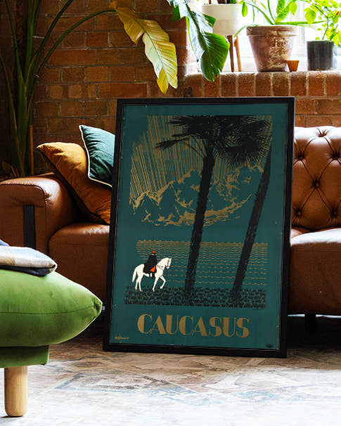 Vintage Kaukasus Reise Poster – Caucasus Landschaft Poster – FineArt Wandbild, moderne Kunst &amp; Fine Art Print von Spawnd, handgefertigt &amp; Made in Germany