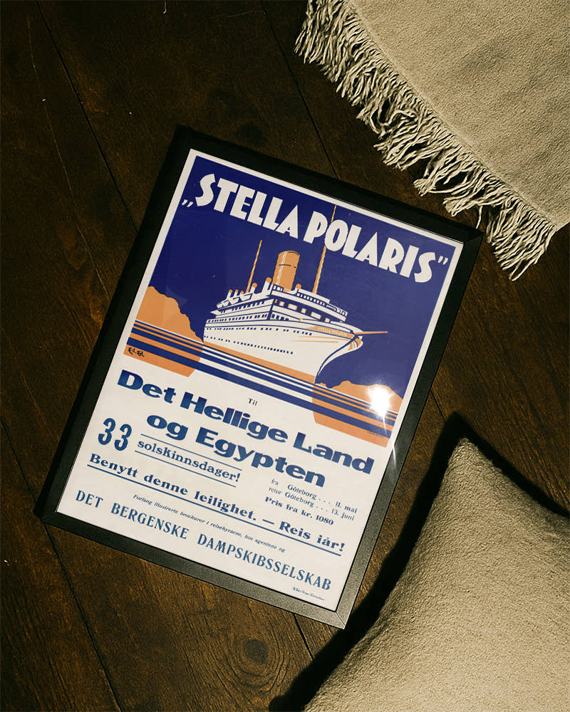 Vintage Kreuzfahrt Poster mit Stella Polaris – Det Hellige Land og Egypten Poster – FineArt Wandbild, moderne Kunst &amp; Fine Art Print von Spawnd, handgefertigt &amp; Made in Germany