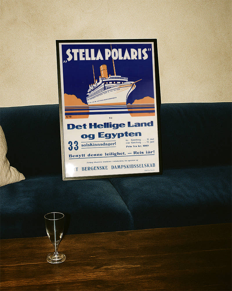 Vintage Kreuzfahrt Poster mit Stella Polaris – Det Hellige Land og Egypten Poster – FineArt Wandbild, moderne Kunst &amp; Fine Art Print von Spawnd, handgefertigt &amp; Made in Germany