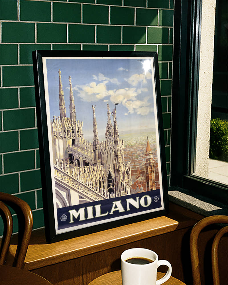 Vintage Mailand Italien Poster – Milano Dom &amp; Skyline Poster – FineArt Wandbild, moderne Kunst &amp; Fine Art Print von Spawnd, handgefertigt &amp; Made in Germany