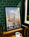 Vintage Mailand Italien Poster – Milano Dom & Skyline Poster – FineArt Wandbild, moderne Kunst & Fine Art Print von Spawnd, handgefertigt & Made in Germany