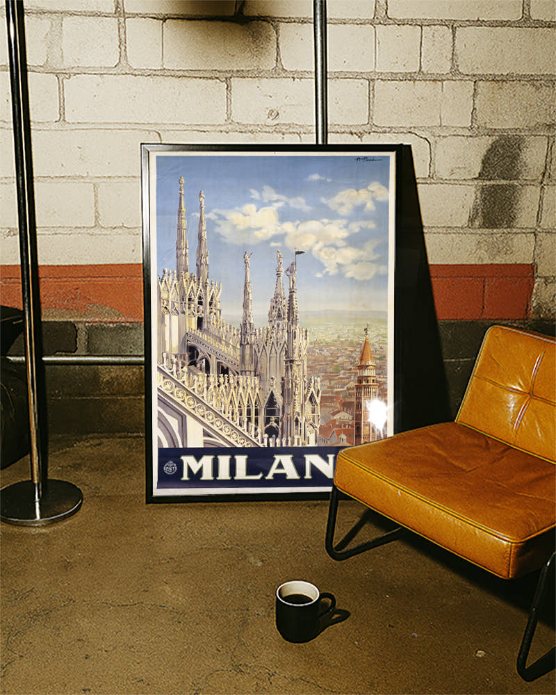 Vintage Mailand Italien Poster – Milano Dom &amp; Skyline Poster – FineArt Wandbild, moderne Kunst &amp; Fine Art Print von Spawnd, handgefertigt &amp; Made in Germany