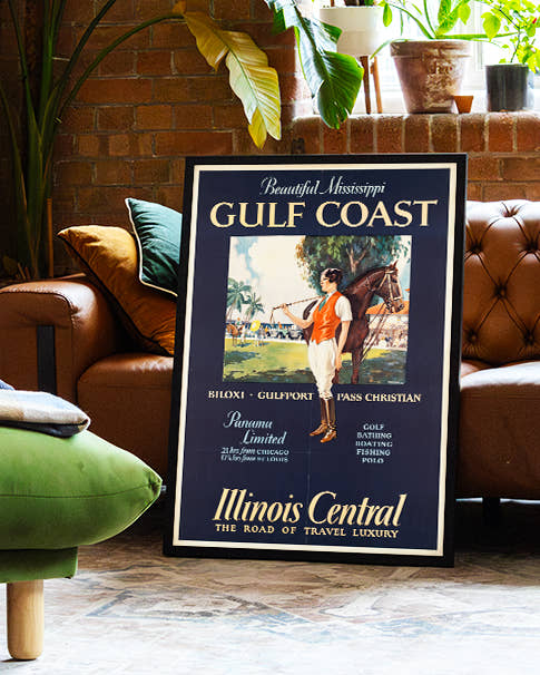 Vintage Mississippi Golf &amp; Küstenreise Poster – Gulf Coast Poster – FineArt Wandbild, moderne Kunst &amp; Fine Art Print von Spawnd, handgefertigt &amp; Made in Germany