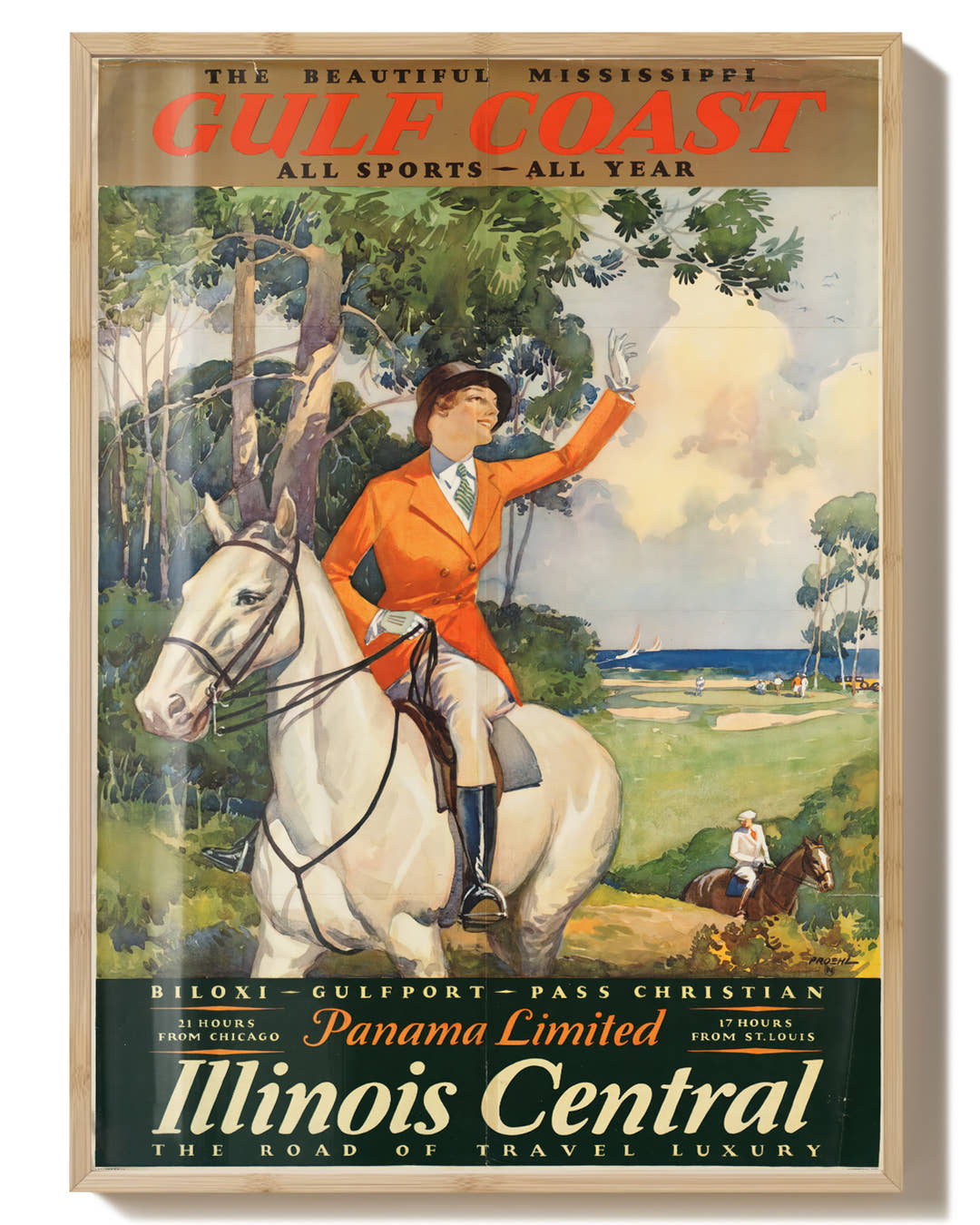 Vintage Mississippi Golfküste Poster mit Reitsport Motiv – Gulf Coast Poster – FineArt Wandbild, moderne Kunst &amp; Fine Art Print von Spawnd, handgefertigt &amp; Made in Germany