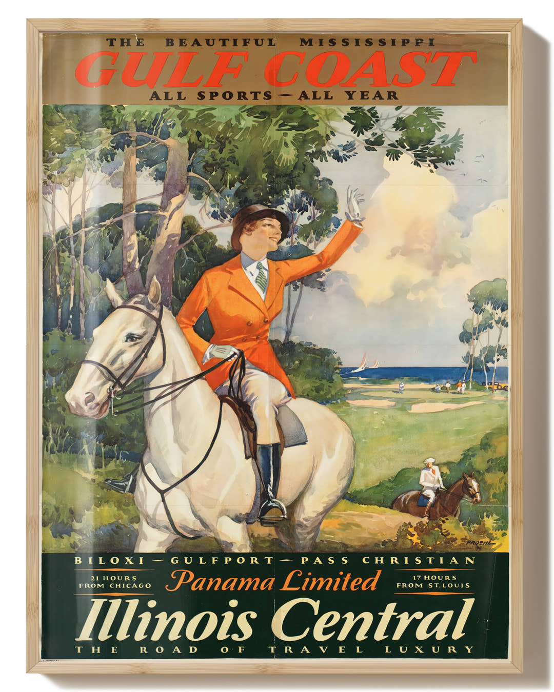 Vintage Mississippi Golfküste Poster mit Reitsport Motiv – Gulf Coast Poster – FineArt Wandbild, moderne Kunst &amp; Fine Art Print von Spawnd, handgefertigt &amp; Made in Germany