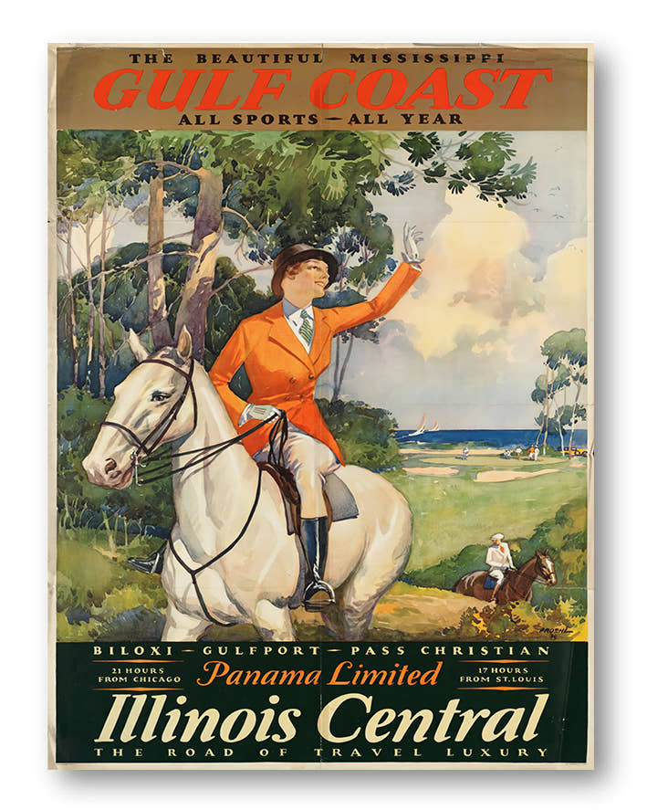 Vintage Mississippi Golfküste Poster mit Reitsport Motiv – Gulf Coast Poster – FineArt Wandbild, moderne Kunst &amp; Fine Art Print von Spawnd, handgefertigt &amp; Made in Germany