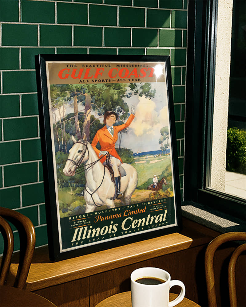 Vintage Mississippi Golfküste Poster mit Reitsport Motiv – Gulf Coast Poster – FineArt Wandbild, moderne Kunst &amp; Fine Art Print von Spawnd, handgefertigt &amp; Made in Germany