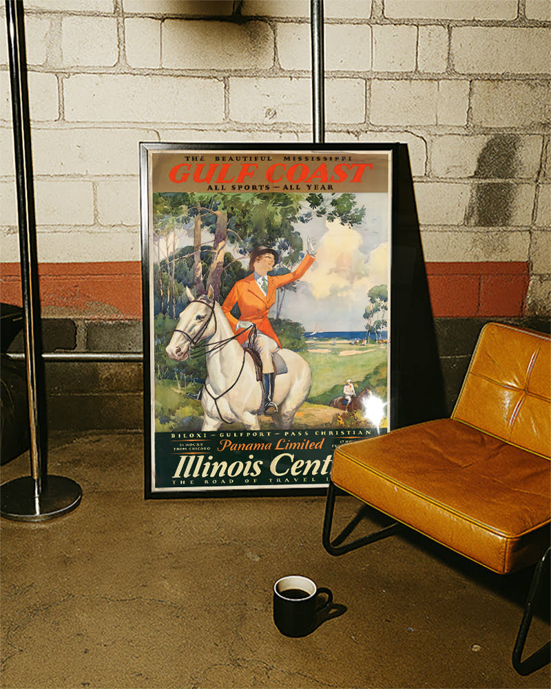 Vintage Mississippi Golfküste Poster mit Reitsport Motiv – Gulf Coast Poster – FineArt Wandbild, moderne Kunst &amp; Fine Art Print von Spawnd, handgefertigt &amp; Made in Germany