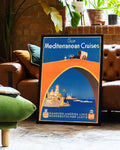 Vintage Mittelmeer Reiseplakat Poster – Mediterranean Cruises Poster – FineArt Wandbild, moderne Kunst & Fine Art Print von Spawnd, handgefertigt & Made in Germany