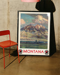 Vintage Montana USA Poster – Rocky Mountains & Eisenbahn Poster – FineArt Wandbild, moderne Kunst & Fine Art Print von Spawnd, handgefertigt & Made in Germany