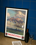 Vintage Montana USA Poster – Rocky Mountains & Eisenbahn Poster – FineArt Wandbild, moderne Kunst & Fine Art Print von Spawnd, handgefertigt & Made in Germany