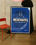 Vintage Neuenburg Schweiz Poster – Neuchâtel See & Berge Poster – FineArt Wandbild, moderne Kunst & Fine Art Print von Spawnd, handgefertigt & Made in Germany
