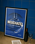 Vintage Neuenburg Schweiz Poster – Neuchâtel See & Berge Poster – FineArt Wandbild, moderne Kunst & Fine Art Print von Spawnd, handgefertigt & Made in Germany
