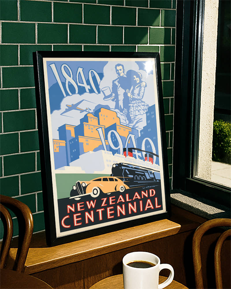 Vintage Neuseeland Poster – 1840–1940 Centennial Poster – FineArt Wandbild, moderne Kunst &amp; Fine Art Print von Spawnd, handgefertigt &amp; Made in Germany