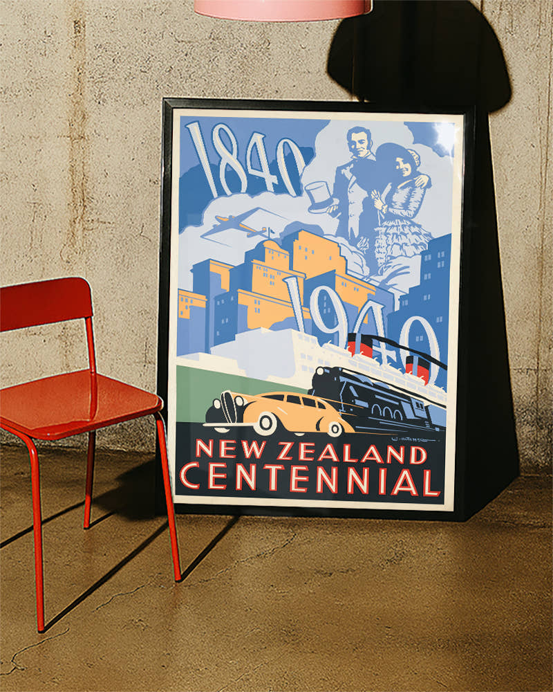 Vintage Neuseeland Poster – 1840–1940 Centennial Poster – FineArt Wandbild, moderne Kunst &amp; Fine Art Print von Spawnd, handgefertigt &amp; Made in Germany