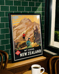 Vintage Neuseeland Poster – Mount Cook Alpen Poster – FineArt Wandbild, moderne Kunst & Fine Art Print von Spawnd, handgefertigt & Made in Germany