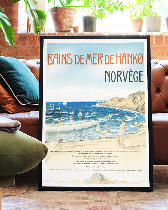 Vintage Norwegen Badeort & Küstenposter – Hanko Norvège Poster – FineArt Wandbild, moderne Kunst & Fine Art Print von Spawnd, handgefertigt & Made in Germany