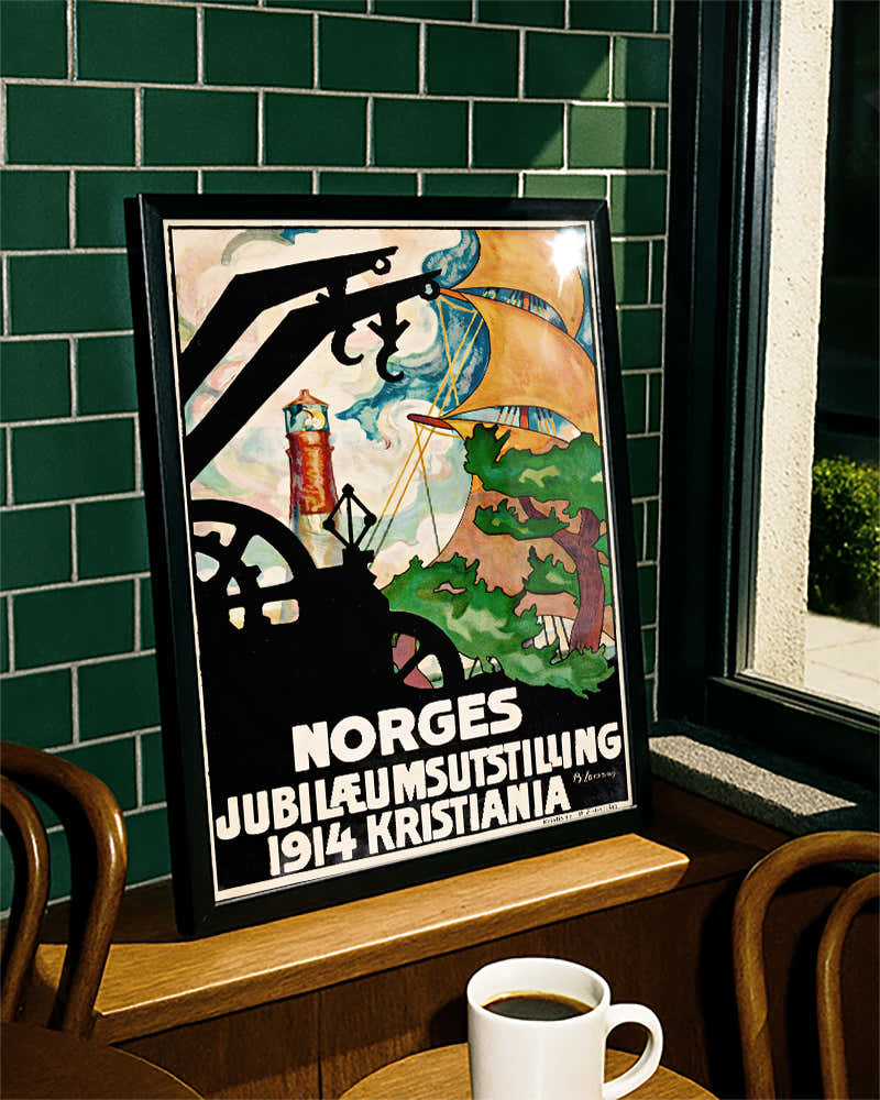 Vintage Oslo Norwegen Poster – Jubiläumsausstellung 1914 Poster – FineArt Wandbild, moderne Kunst & Fine Art Print von Spawnd, handgefertigt & Made in Germany