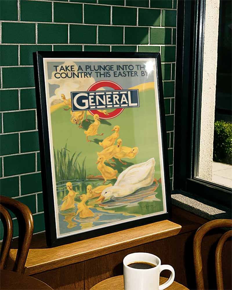 Vintage Oster Poster mit Entenküken am Teich – Easter Country Ducklings Poster – FineArt Wandbild, moderne Kunst & Fine Art Print von Spawnd, handgefertigt & Made in Germany