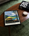 Vintage Österreich Reiseplakat – Alpen Landschaft Poster – FineArt Wandbild, moderne Kunst & Fine Art Print von Spawnd, handgefertigt & Made in Germany