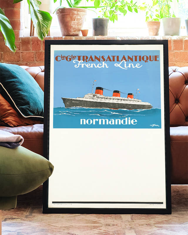 Vintage Ozeandampfer Reiseplakat Poster – Normandie French Line Poster – FineArt Wandbild, moderne Kunst &amp; Fine Art Print von Spawnd, handgefertigt &amp; Made in Germany