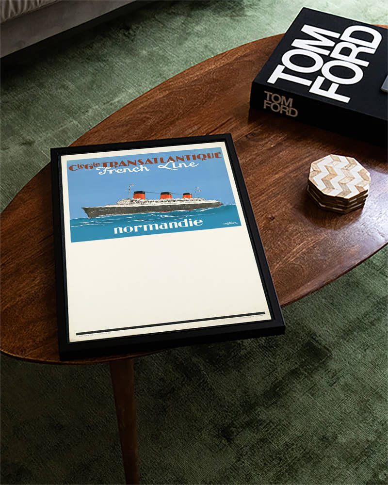 Vintage Ozeandampfer Reiseplakat Poster – Normandie French Line Poster – FineArt Wandbild, moderne Kunst &amp; Fine Art Print von Spawnd, handgefertigt &amp; Made in Germany