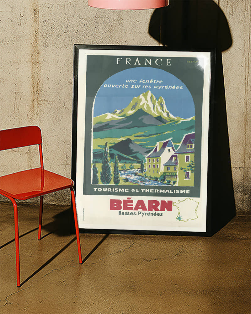 Vintage Pyrenäen Reiseplakat Frankreich Poster – Bearn Basses Pyrenees Poster – FineArt Wandbild, moderne Kunst &amp; Fine Art Print von Spawnd, handgefertigt &amp; Made in Germany
