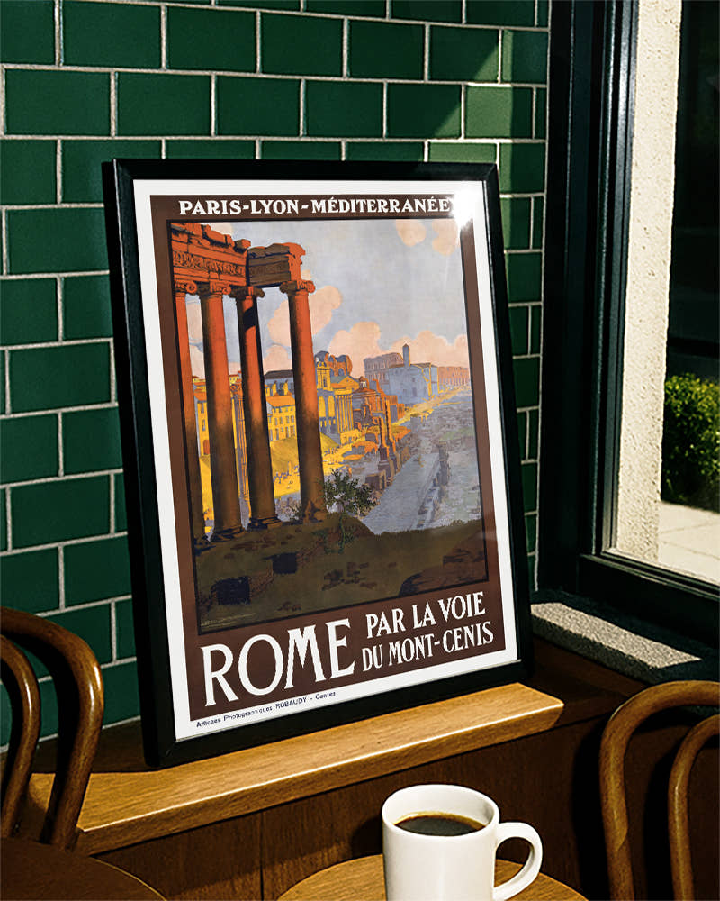 Vintage Rom Poster – Kolosseum &amp; Mont Cenis Route Poster – FineArt Wandbild, moderne Kunst &amp; Fine Art Print von Spawnd, handgefertigt &amp; Made in Germany