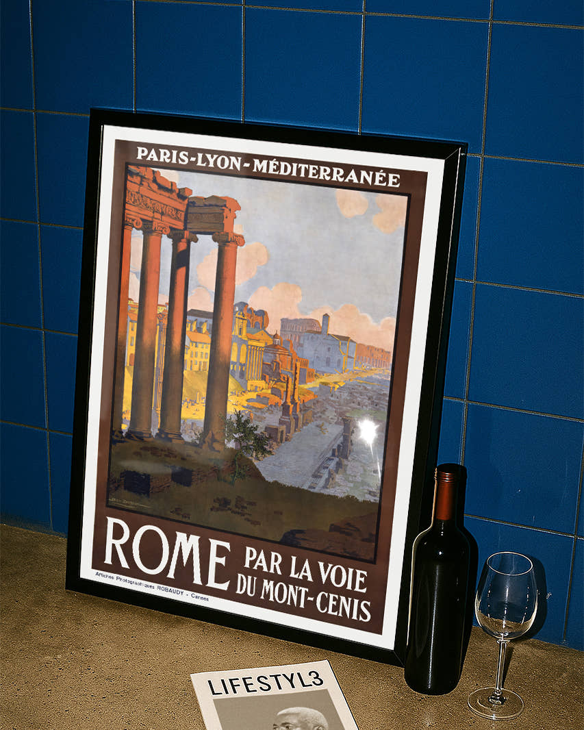 Vintage Rom Poster – Kolosseum &amp; Mont Cenis Route Poster – FineArt Wandbild, moderne Kunst &amp; Fine Art Print von Spawnd, handgefertigt &amp; Made in Germany