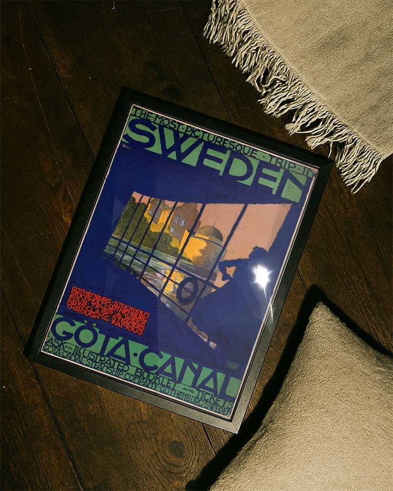 Vintage Schweden Poster mit Göta Kanal – Sweden Gotakanal Poster – FineArt Wandbild, moderne Kunst &amp; Fine Art Print von Spawnd, handgefertigt &amp; Made in Germany