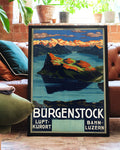Vintage Schweiz Alpen Poster – Bürgenstock Luzern Poster – FineArt Wandbild, moderne Kunst & Fine Art Print von Spawnd, handgefertigt & Made in Germany